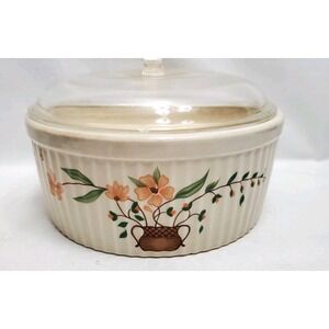 Vintage Countryside Stoneware Casserole‎ Dish W/Glass Lid Japan Floral Oven Safe